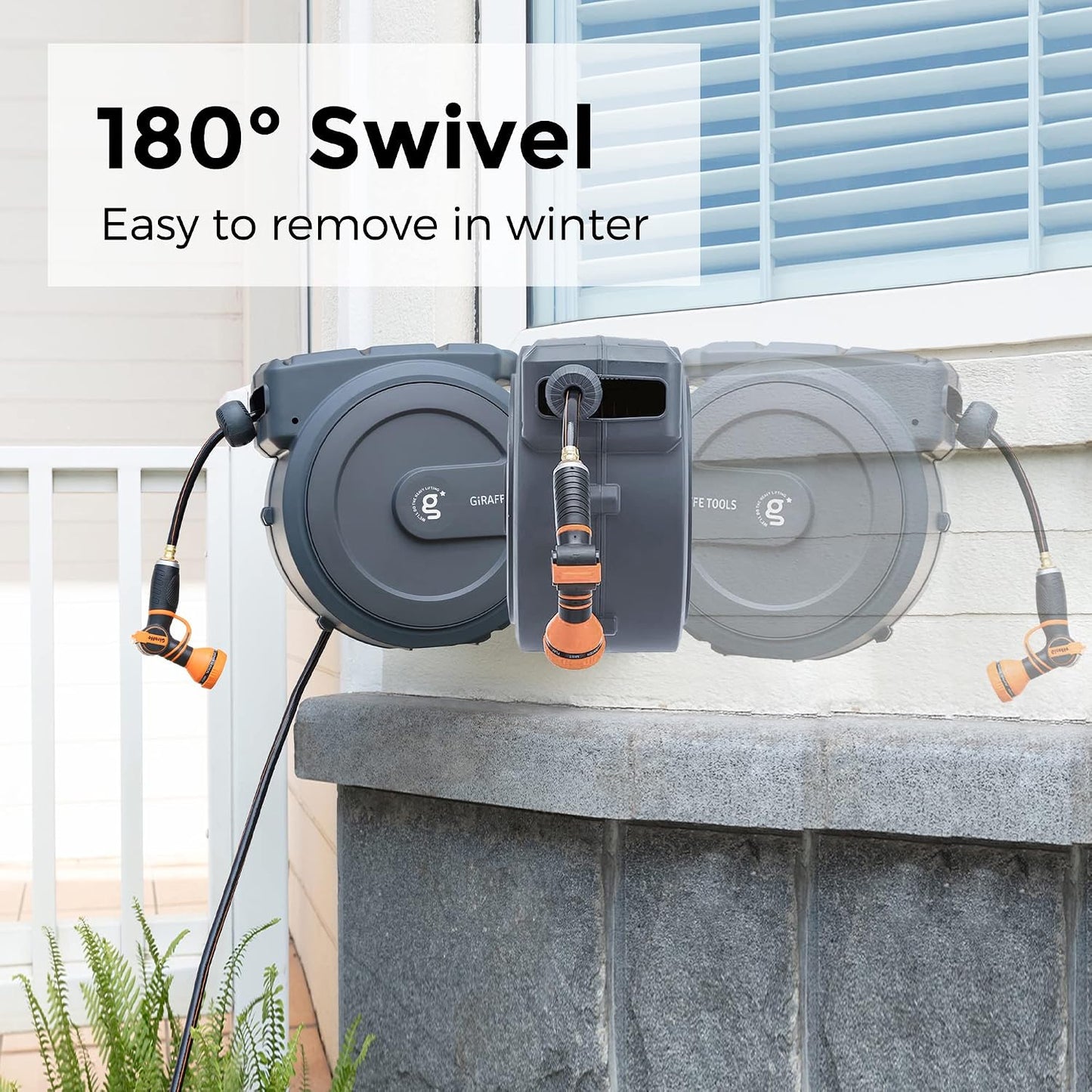Retractable Garden Hose Reel 5/8" 90FT Metal Bracket