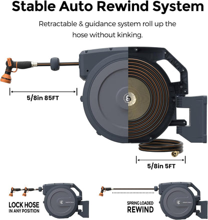 Retractable Garden Hose Reel 5/8" 90FT Metal Bracket