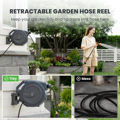 Retractable Garden Hose Reel 5/8" 90FT Metal Bracket