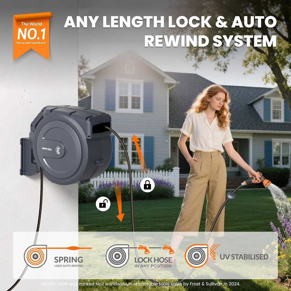 Retractable Garden Hose Reel 5/8" 90FT Metal Bracket