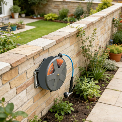 Retractable Water Hose Reel 1/2 in x 65 ft with Spray Gun, Wall Mounted High Pressure Hose Reel