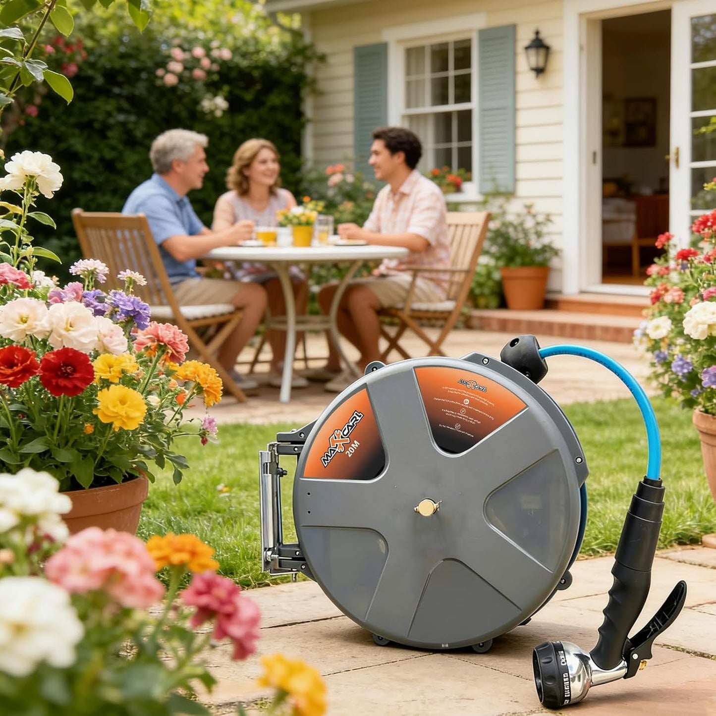 Retractable Water Hose Reel 1/2 in x 65 ft with Spray Gun, Wall Mounted High Pressure Hose Reel