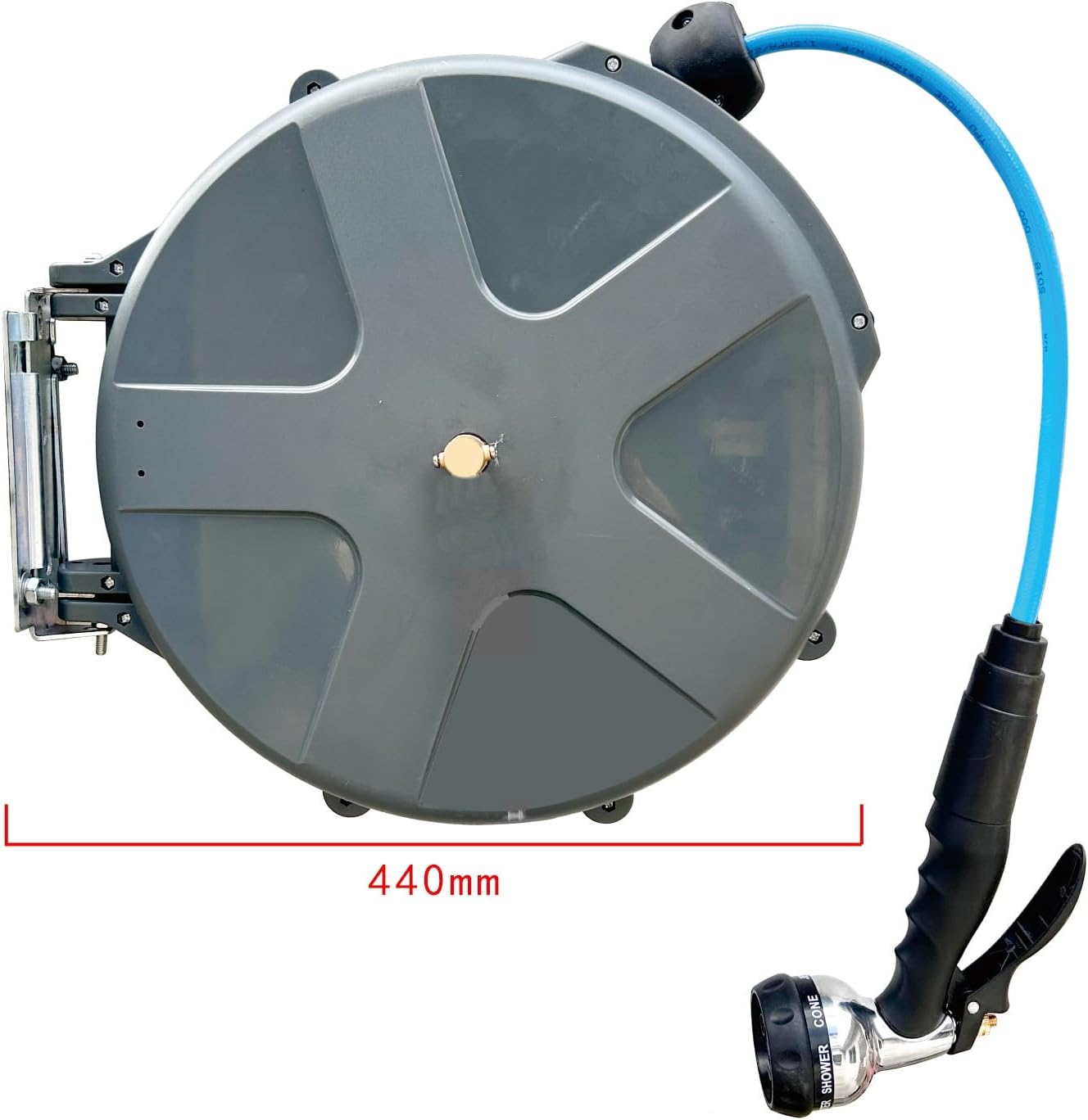 Retractable Water Hose Reel 1/2 in x 65 ft with Spray Gun, Wall Mounted High Pressure Hose Reel