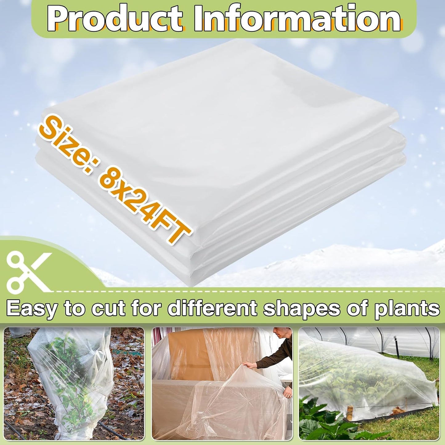 8 x 24 ft Greenhouse Cover Plastic Sheeting for Outdoor Plants