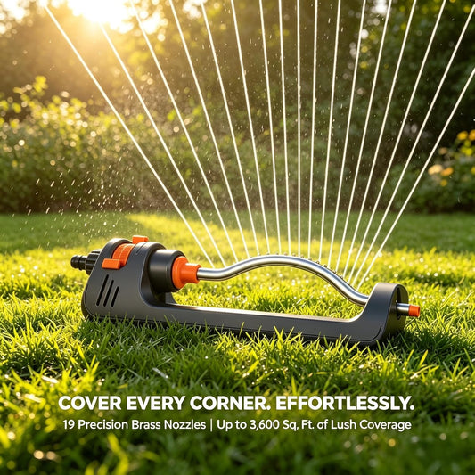 Oscillating Lawn Sprinkler | 19 Brass Nozzles,2100-3300ft Coverage Range,Quick Connect Bundle,Stainless Steel Filters,Jet Cleaning Needle Hidden on the End of the Product