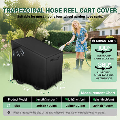 4-Wheel Garden Hose Reel Cart Cover – Weather-Resistant Protective Cover for Outdoor Hose Reels & Carts, Protects Against Sunlight, Rain, Snow, Sandstorms – Black