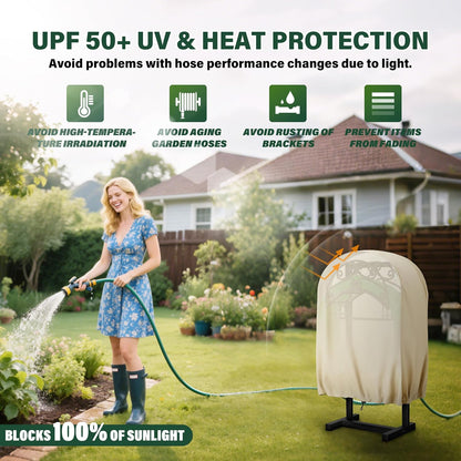 4-Wheel Garden Hose Reel Cart Cover – Weather-Resistant Protective Cover for Outdoor Hose Reels & Carts, Protects Against Sunlight, Rain, Snow, Sandstorms – Black