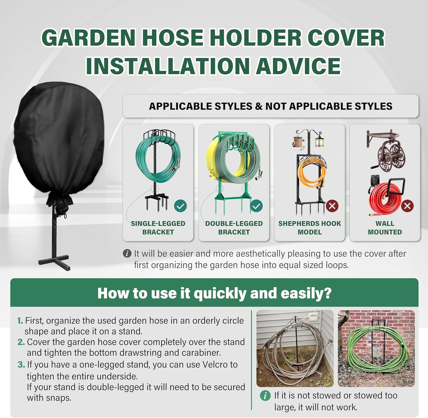 4-Wheel Garden Hose Reel Cart Cover – Weather-Resistant Protective Cover for Outdoor Hose Reels & Carts, Protects Against Sunlight, Rain, Snow, Sandstorms – Black