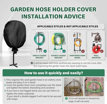 4-Wheel Garden Hose Reel Cart Cover – Weather-Resistant Protective Cover for Outdoor Hose Reels & Carts, Protects Against Sunlight, Rain, Snow, Sandstorms – Black