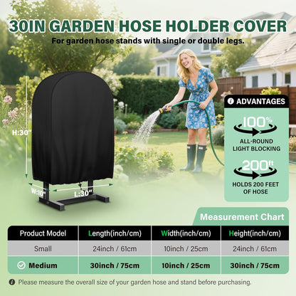 4-Wheel Garden Hose Reel Cart Cover – Weather-Resistant Protective Cover for Outdoor Hose Reels & Carts, Protects Against Sunlight, Rain, Snow, Sandstorms – Black