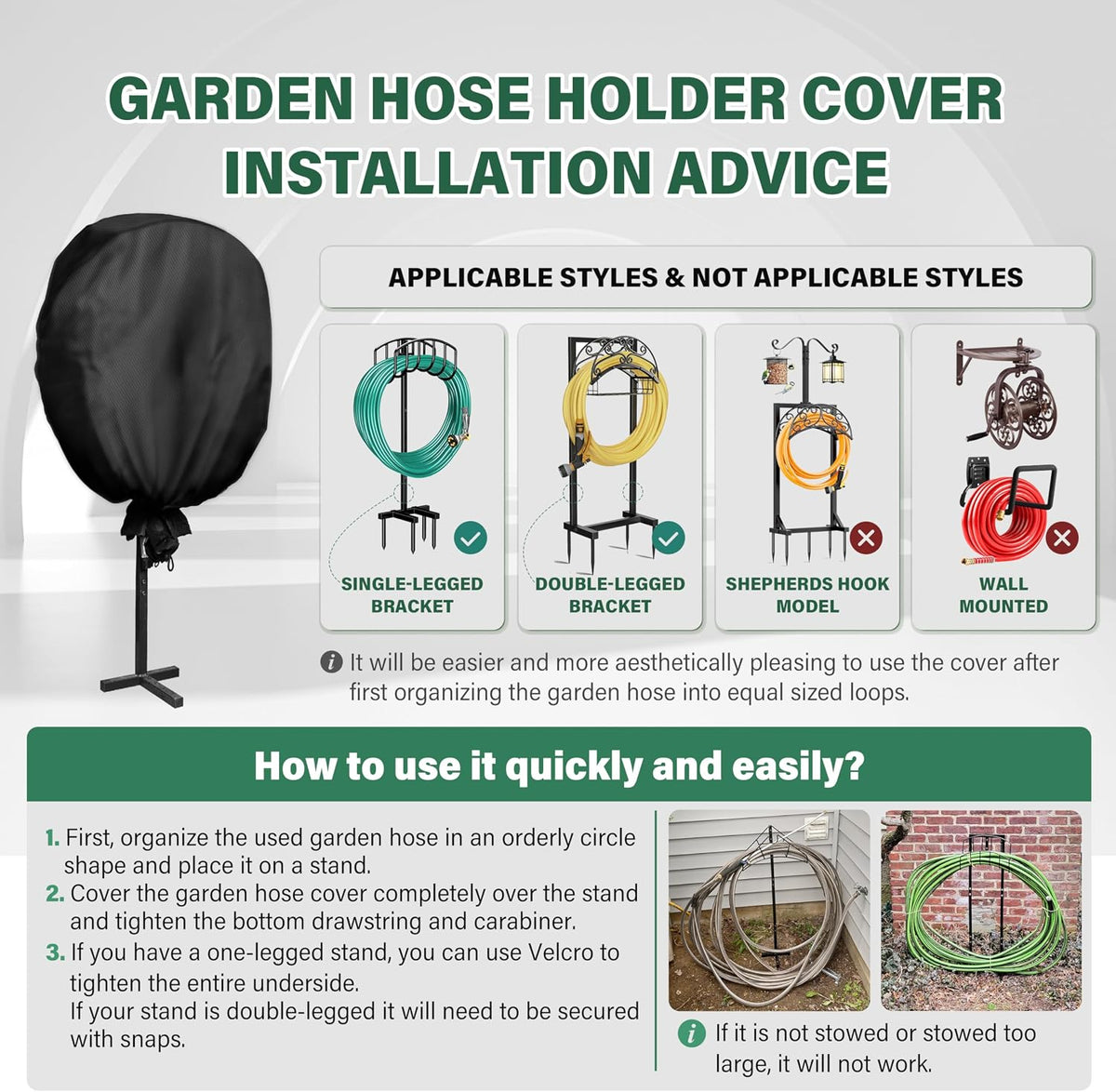 4-Wheel Garden Hose Reel Cart Cover – Weather-Resistant Protective Cover for Outdoor Hose Reels & Carts, Protects Against Sunlight, Rain, Snow, Sandstorms – Black