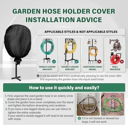 4-Wheel Garden Hose Reel Cart Cover – Weather-Resistant Protective Cover for Outdoor Hose Reels & Carts, Protects Against Sunlight, Rain, Snow, Sandstorms – Black