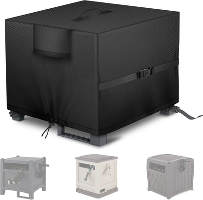 4-Wheel Garden Hose Reel Cart Cover – Weather-Resistant Protective Cover for Outdoor Hose Reels & Carts, Protects Against Sunlight, Rain, Snow, Sandstorms – Black