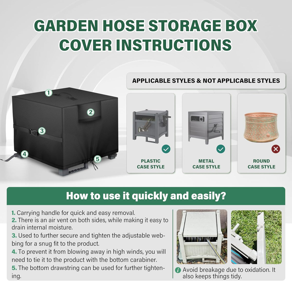 4-Wheel Garden Hose Reel Cart Cover – Weather-Resistant Protective Cover for Outdoor Hose Reels & Carts, Protects Against Sunlight, Rain, Snow, Sandstorms – Black