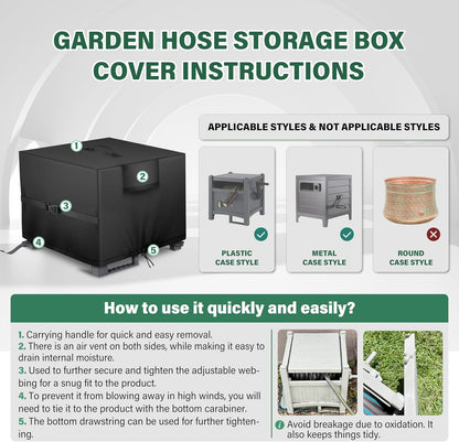 4-Wheel Garden Hose Reel Cart Cover – Weather-Resistant Protective Cover for Outdoor Hose Reels & Carts, Protects Against Sunlight, Rain, Snow, Sandstorms – Black