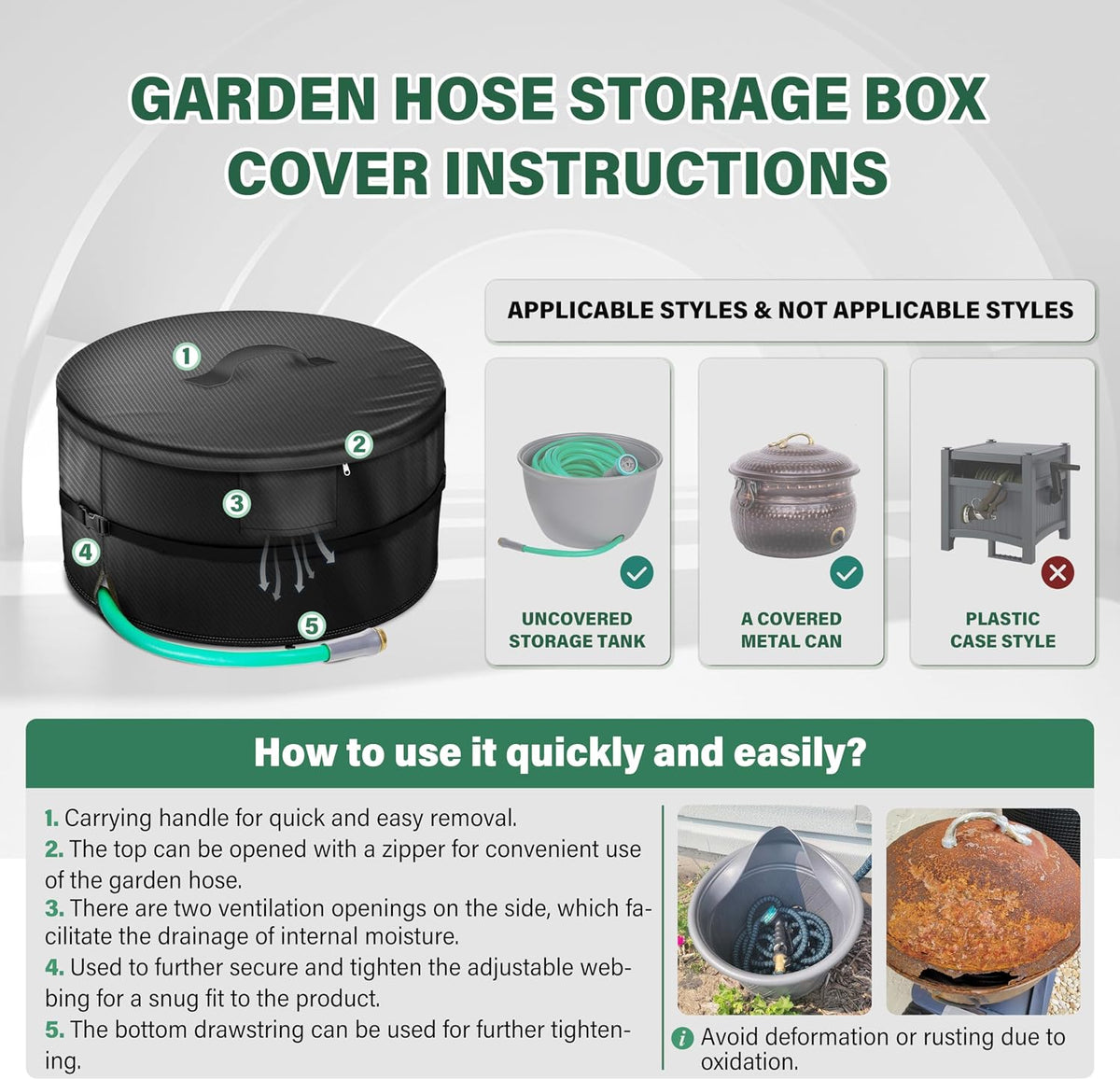 4-Wheel Garden Hose Reel Cart Cover – Weather-Resistant Protective Cover for Outdoor Hose Reels & Carts, Protects Against Sunlight, Rain, Snow, Sandstorms – Black