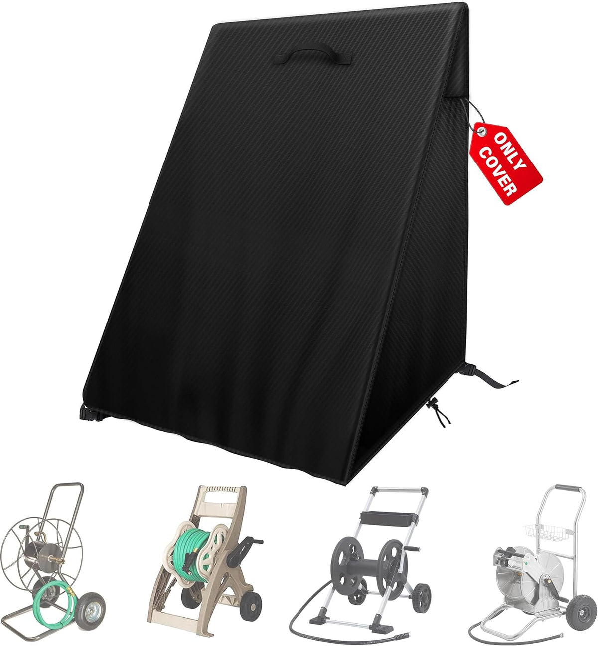 4-Wheel Garden Hose Reel Cart Cover – Weather-Resistant Protective Cover for Outdoor Hose Reels & Carts, Protects Against Sunlight, Rain, Snow, Sandstorms – Black