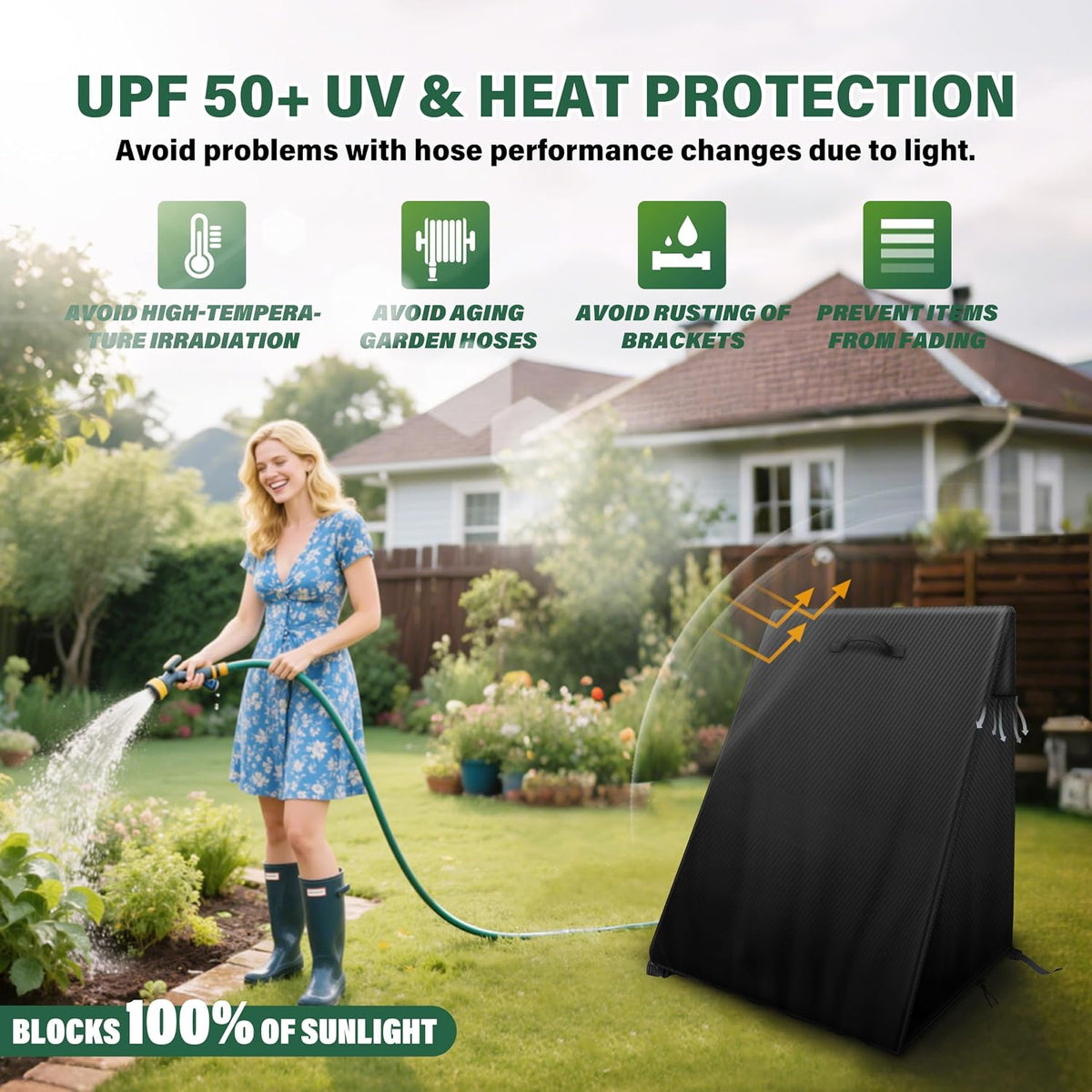 4-Wheel Garden Hose Reel Cart Cover – Weather-Resistant Protective Cover for Outdoor Hose Reels & Carts, Protects Against Sunlight, Rain, Snow, Sandstorms – Black
