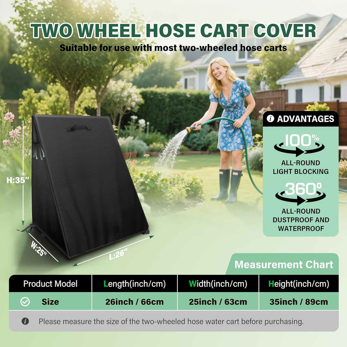 4-Wheel Garden Hose Reel Cart Cover – Weather-Resistant Protective Cover for Outdoor Hose Reels & Carts, Protects Against Sunlight, Rain, Snow, Sandstorms – Black