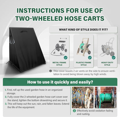 4-Wheel Garden Hose Reel Cart Cover – Weather-Resistant Protective Cover for Outdoor Hose Reels & Carts, Protects Against Sunlight, Rain, Snow, Sandstorms – Black