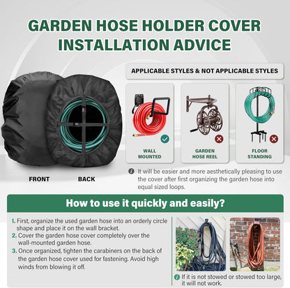 4-Wheel Garden Hose Reel Cart Cover – Weather-Resistant Protective Cover for Outdoor Hose Reels & Carts, Protects Against Sunlight, Rain, Snow, Sandstorms – Black