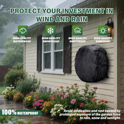 4-Wheel Garden Hose Reel Cart Cover – Weather-Resistant Protective Cover for Outdoor Hose Reels & Carts, Protects Against Sunlight, Rain, Snow, Sandstorms – Black
