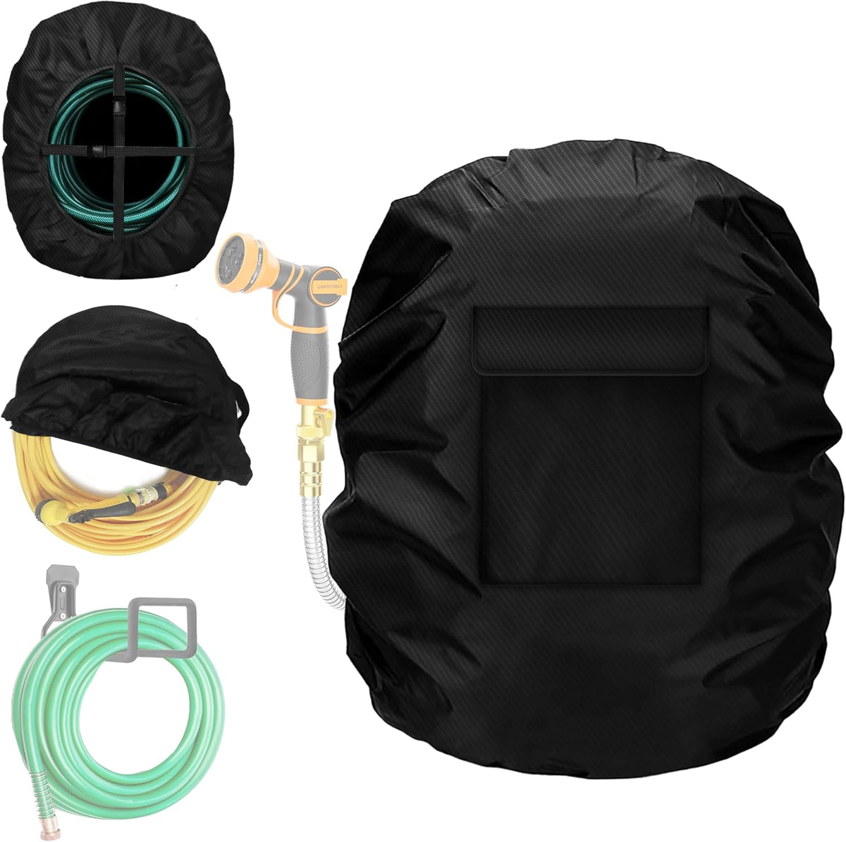 4-Wheel Garden Hose Reel Cart Cover – Weather-Resistant Protective Cover for Outdoor Hose Reels & Carts, Protects Against Sunlight, Rain, Snow, Sandstorms – Black