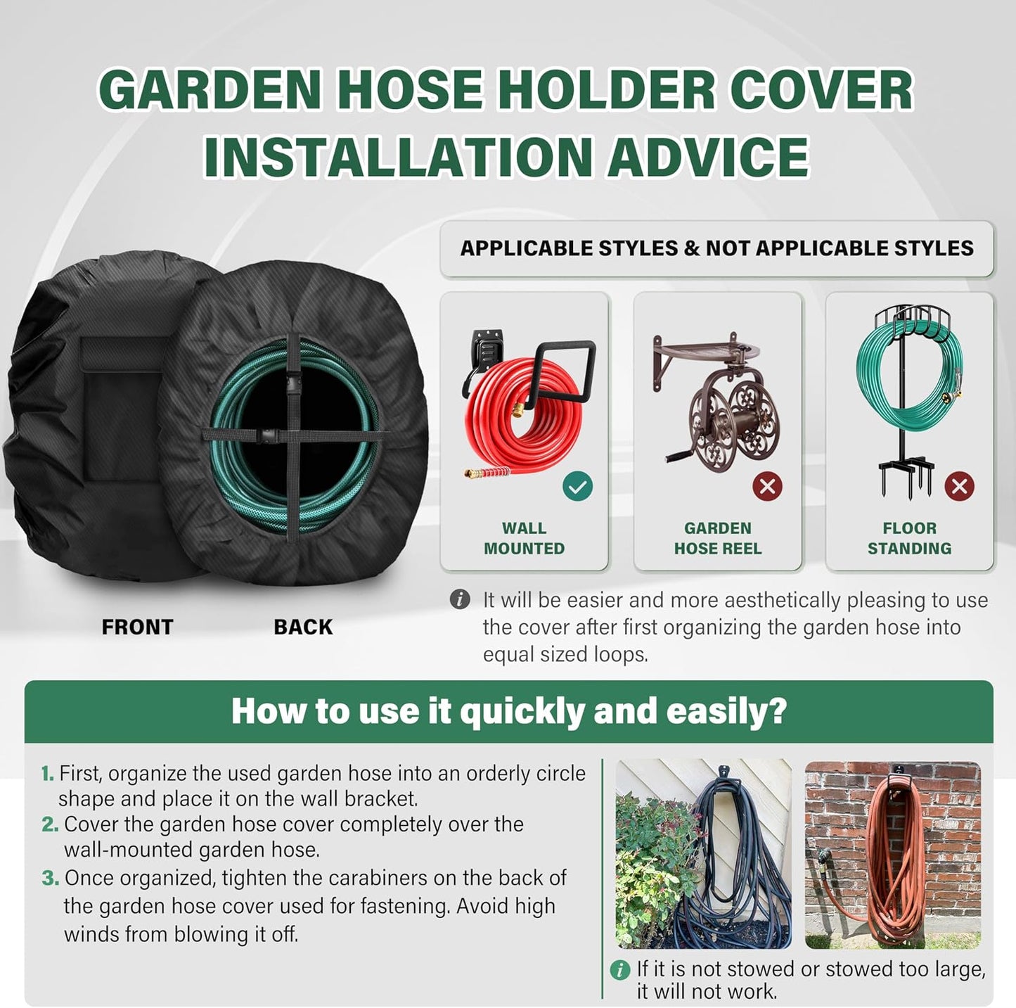 4-Wheel Garden Hose Reel Cart Cover – Weather-Resistant Protective Cover for Outdoor Hose Reels & Carts, Protects Against Sunlight, Rain, Snow, Sandstorms – Black
