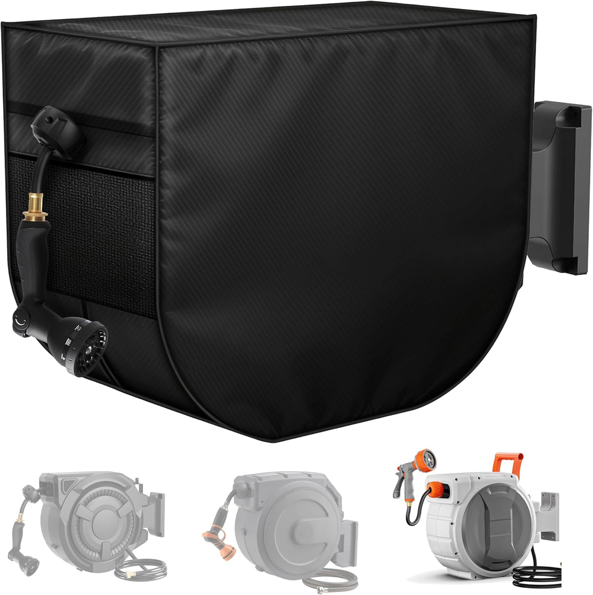 4-Wheel Garden Hose Reel Cart Cover – Weather-Resistant Protective Cover for Outdoor Hose Reels & Carts, Protects Against Sunlight, Rain, Snow, Sandstorms – Black