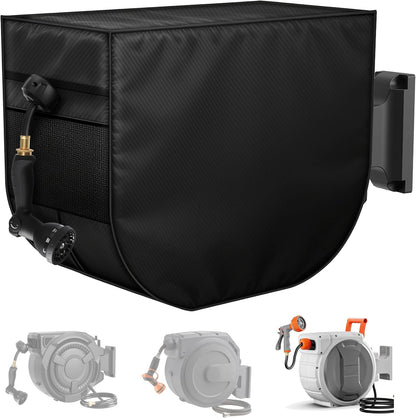 4-Wheel Garden Hose Reel Cart Cover – Weather-Resistant Protective Cover for Outdoor Hose Reels & Carts, Protects Against Sunlight, Rain, Snow, Sandstorms – Black