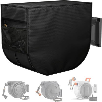 4-Wheel Garden Hose Reel Cart Cover – Weather-Resistant Protective Cover for Outdoor Hose Reels & Carts, Protects Against Sunlight, Rain, Snow, Sandstorms – Black