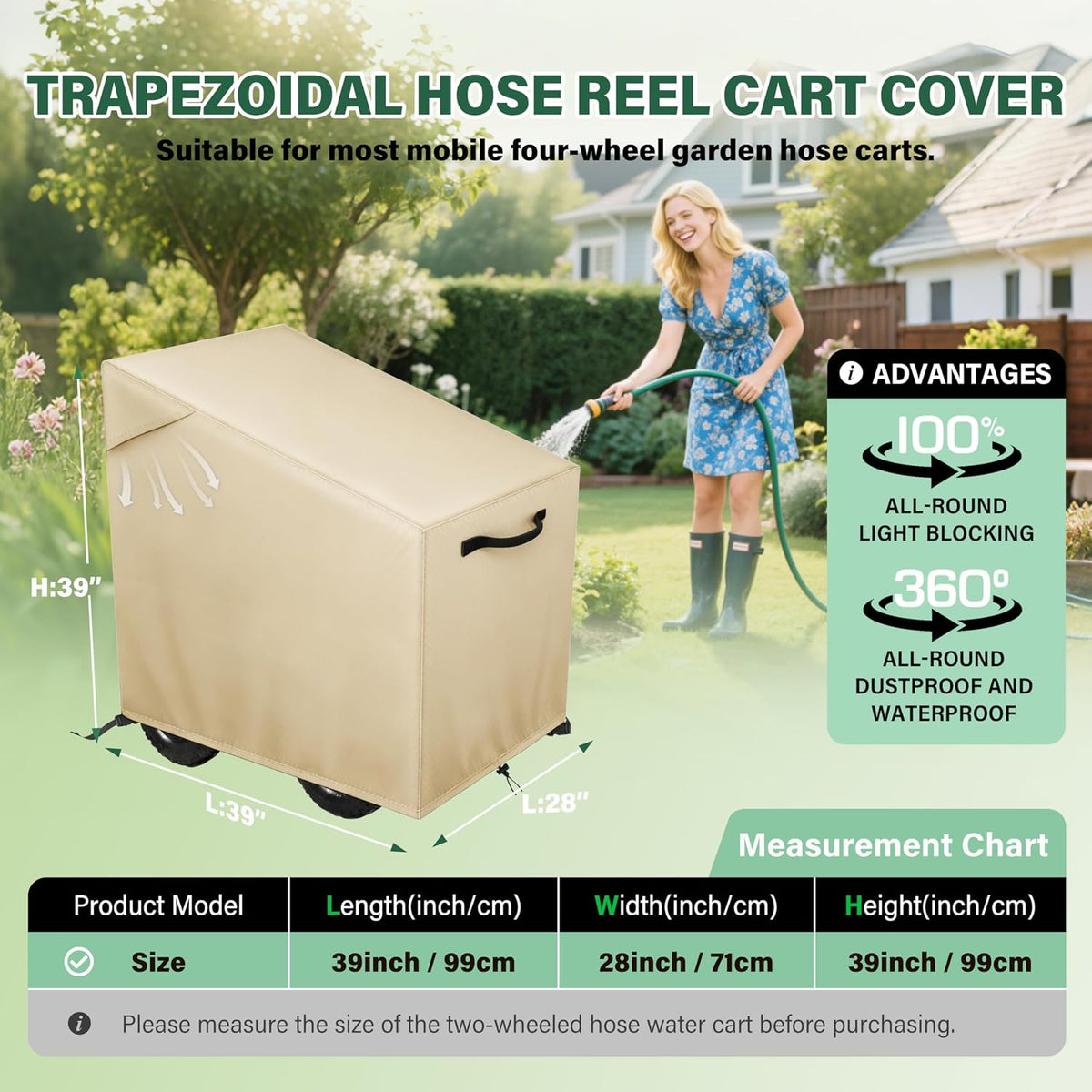 4-Wheel Garden Hose Reel Cart Cover – Weather-Resistant Protective Cover for Outdoor Hose Reels & Carts, Protects Against Sunlight, Rain, Snow, Sandstorms – Black