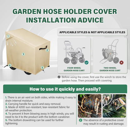 4-Wheel Garden Hose Reel Cart Cover – Weather-Resistant Protective Cover for Outdoor Hose Reels & Carts, Protects Against Sunlight, Rain, Snow, Sandstorms – Black