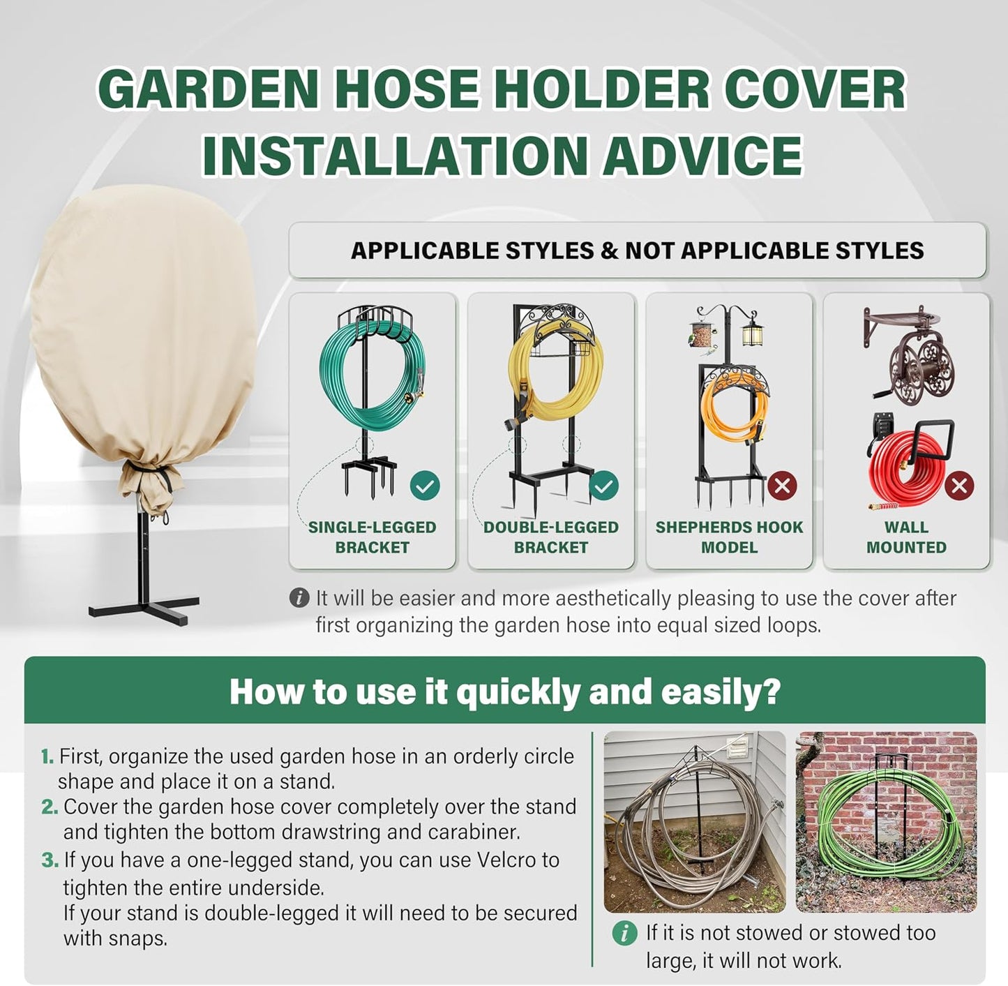 4-Wheel Garden Hose Reel Cart Cover – Weather-Resistant Protective Cover for Outdoor Hose Reels & Carts, Protects Against Sunlight, Rain, Snow, Sandstorms – Black