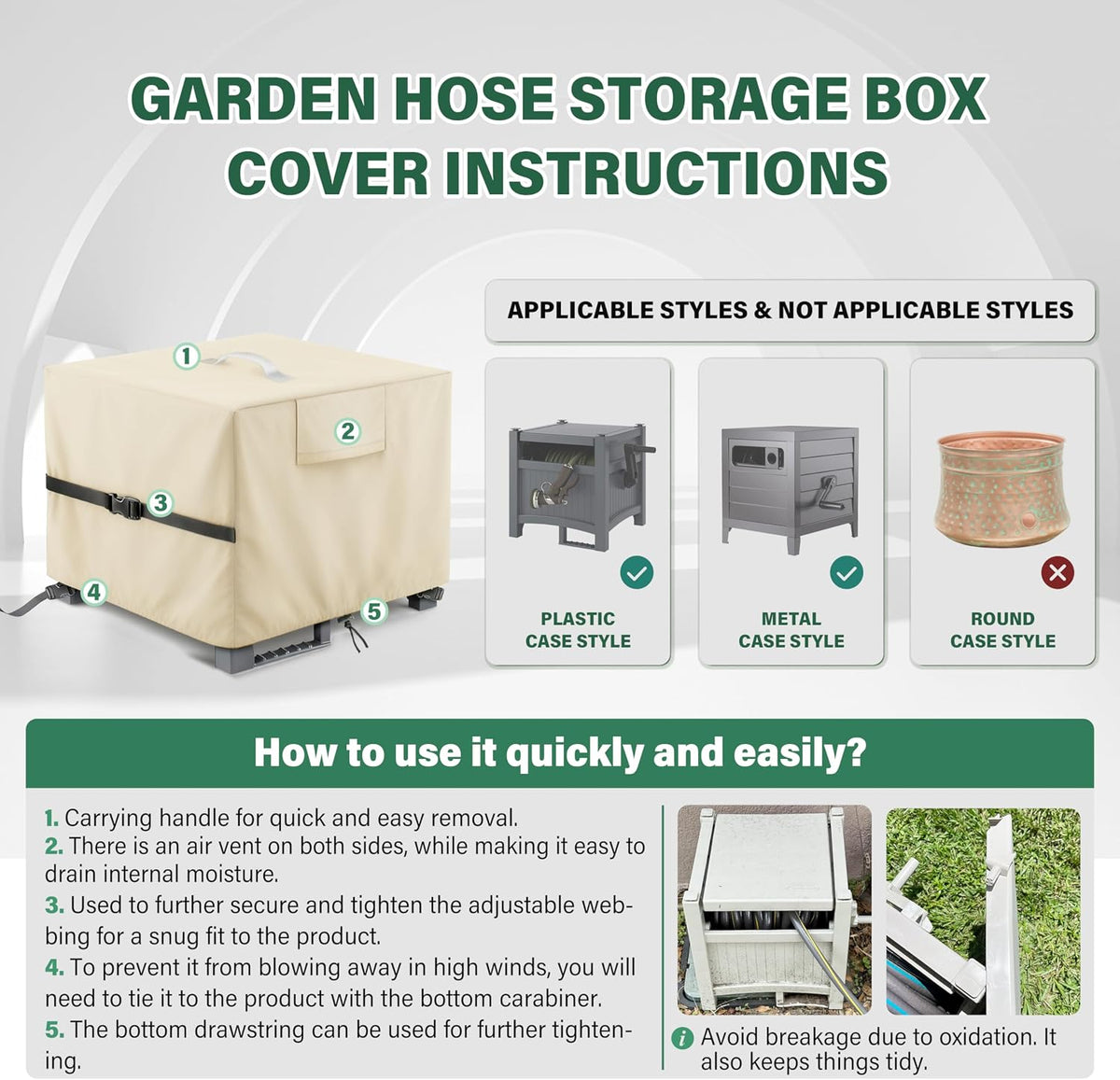 4-Wheel Garden Hose Reel Cart Cover – Weather-Resistant Protective Cover for Outdoor Hose Reels & Carts, Protects Against Sunlight, Rain, Snow, Sandstorms – Black