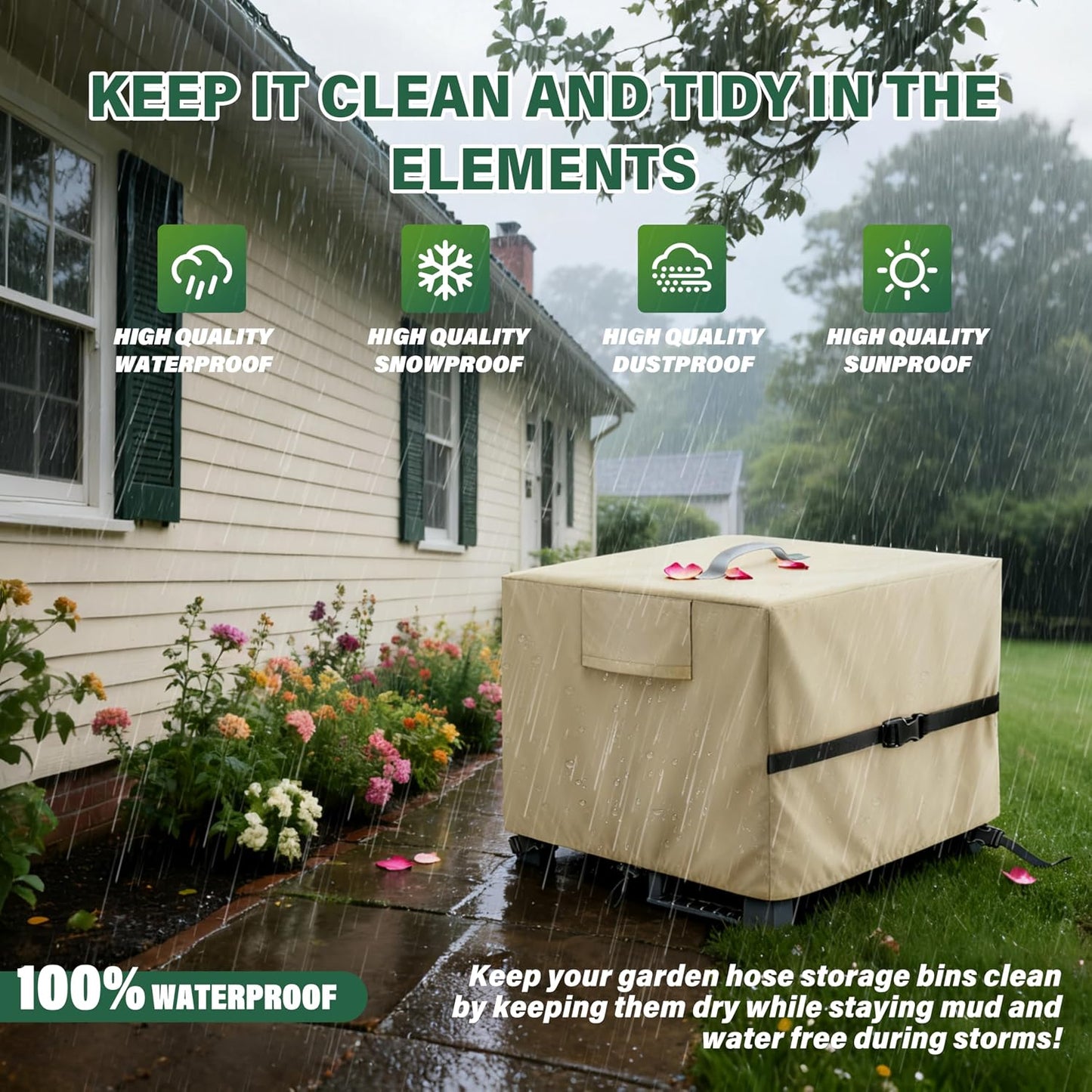 4-Wheel Garden Hose Reel Cart Cover – Weather-Resistant Protective Cover for Outdoor Hose Reels & Carts, Protects Against Sunlight, Rain, Snow, Sandstorms – Black