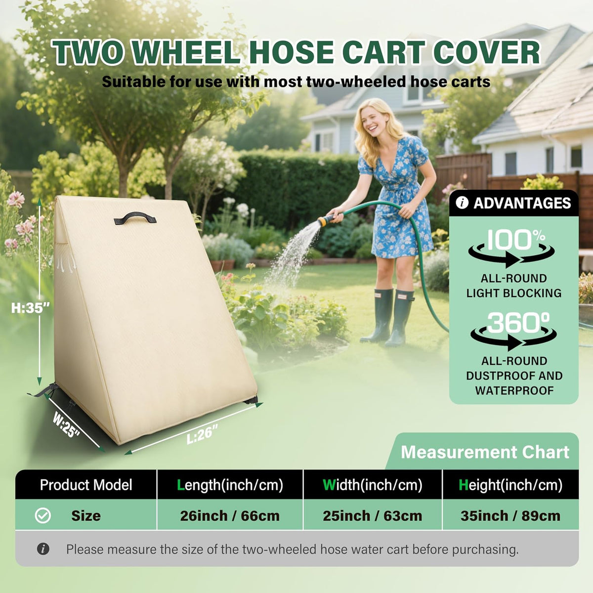 4-Wheel Garden Hose Reel Cart Cover – Weather-Resistant Protective Cover for Outdoor Hose Reels & Carts, Protects Against Sunlight, Rain, Snow, Sandstorms – Black