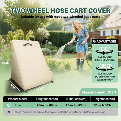 4-Wheel Garden Hose Reel Cart Cover – Weather-Resistant Protective Cover for Outdoor Hose Reels & Carts, Protects Against Sunlight, Rain, Snow, Sandstorms – Black