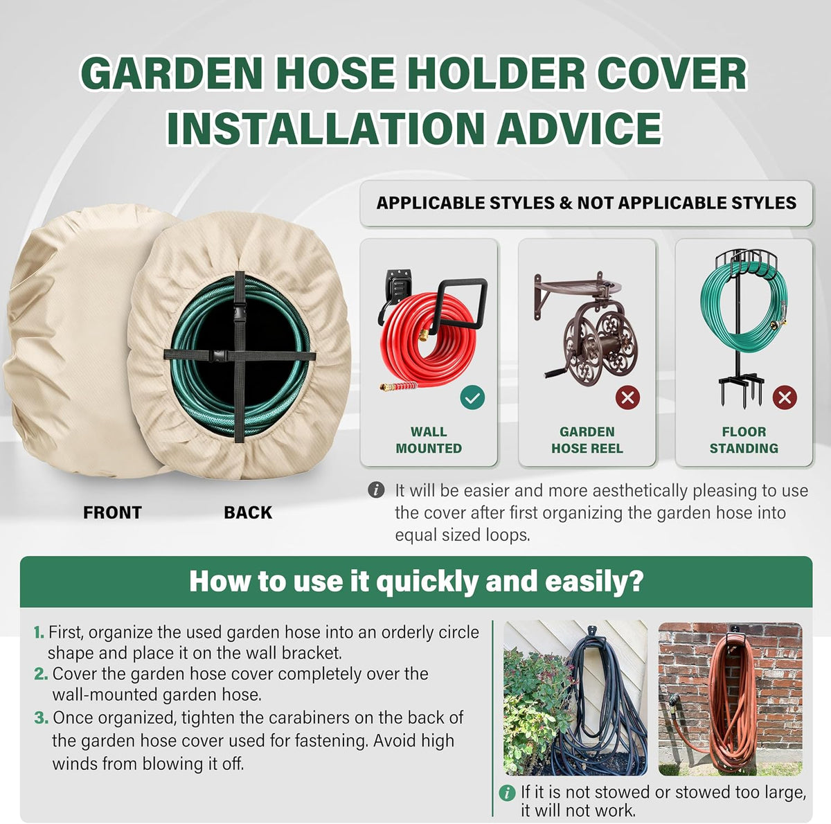 4-Wheel Garden Hose Reel Cart Cover – Weather-Resistant Protective Cover for Outdoor Hose Reels & Carts, Protects Against Sunlight, Rain, Snow, Sandstorms – Black