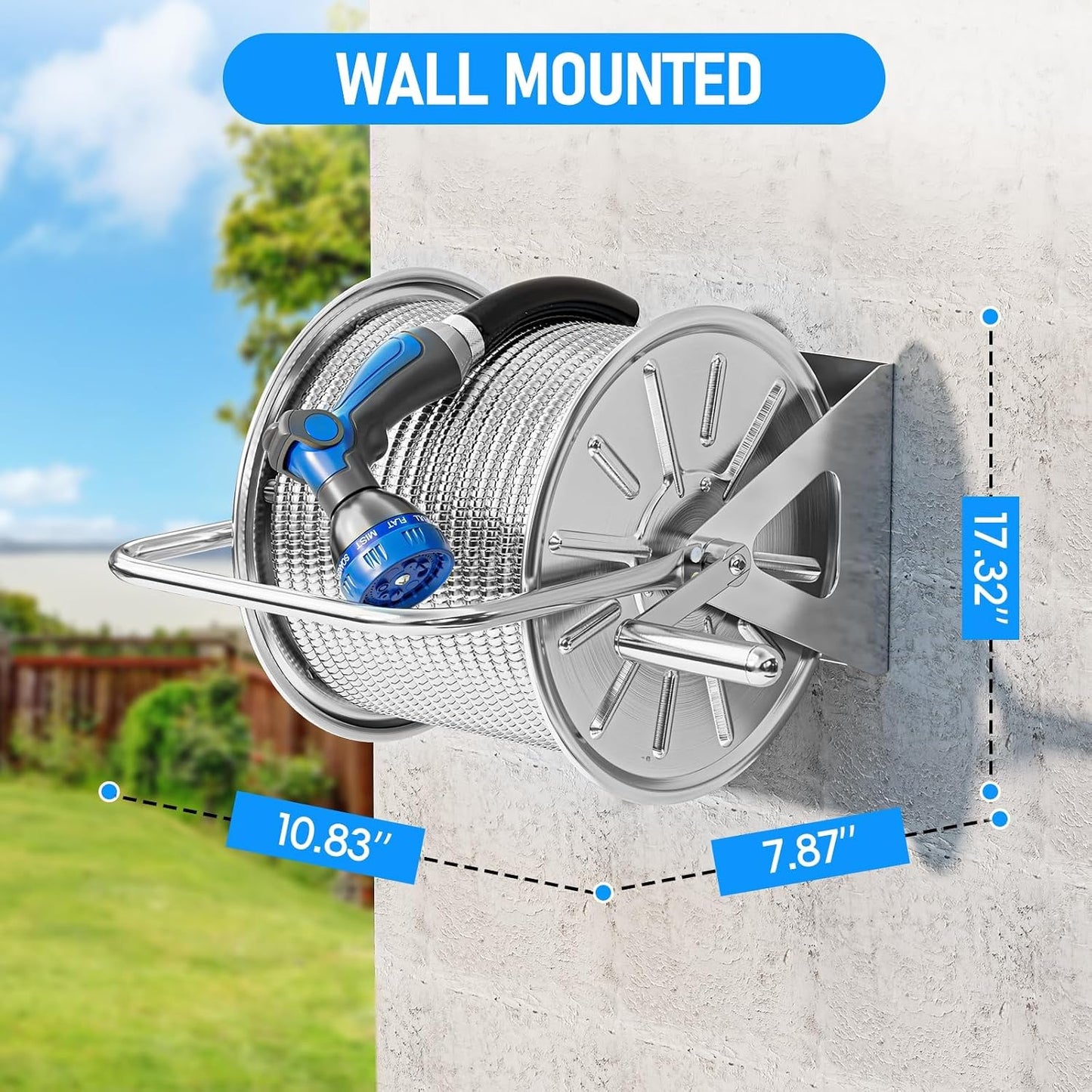Stainless Steel Garden Hose Reel with 100FT Drinking Water Hose