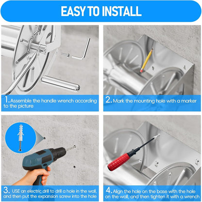 Stainless Steel Garden Hose Reel with 100FT Drinking Water Hose