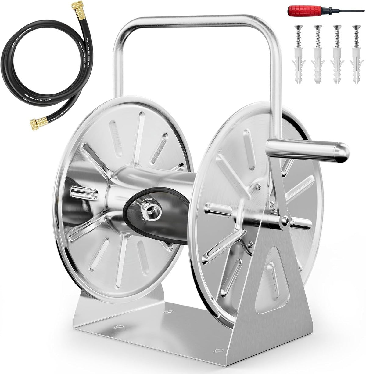 Stainless Steel Garden Hose Reel with 100FT Drinking Water Hose