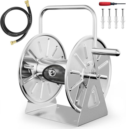 Stainless Steel Garden Hose Reel with 100FT Drinking Water Hose