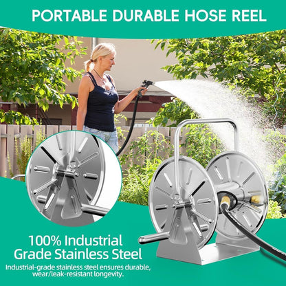 Stainless Steel Garden Hose Reel with 100FT Drinking Water Hose