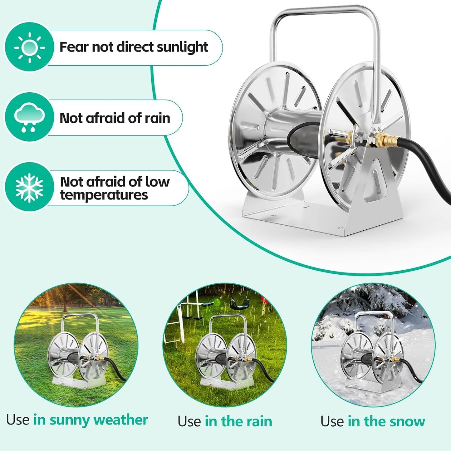 Stainless Steel Garden Hose Reel with 100FT Drinking Water Hose