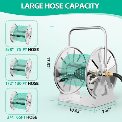 Stainless Steel Garden Hose Reel with 100FT Drinking Water Hose