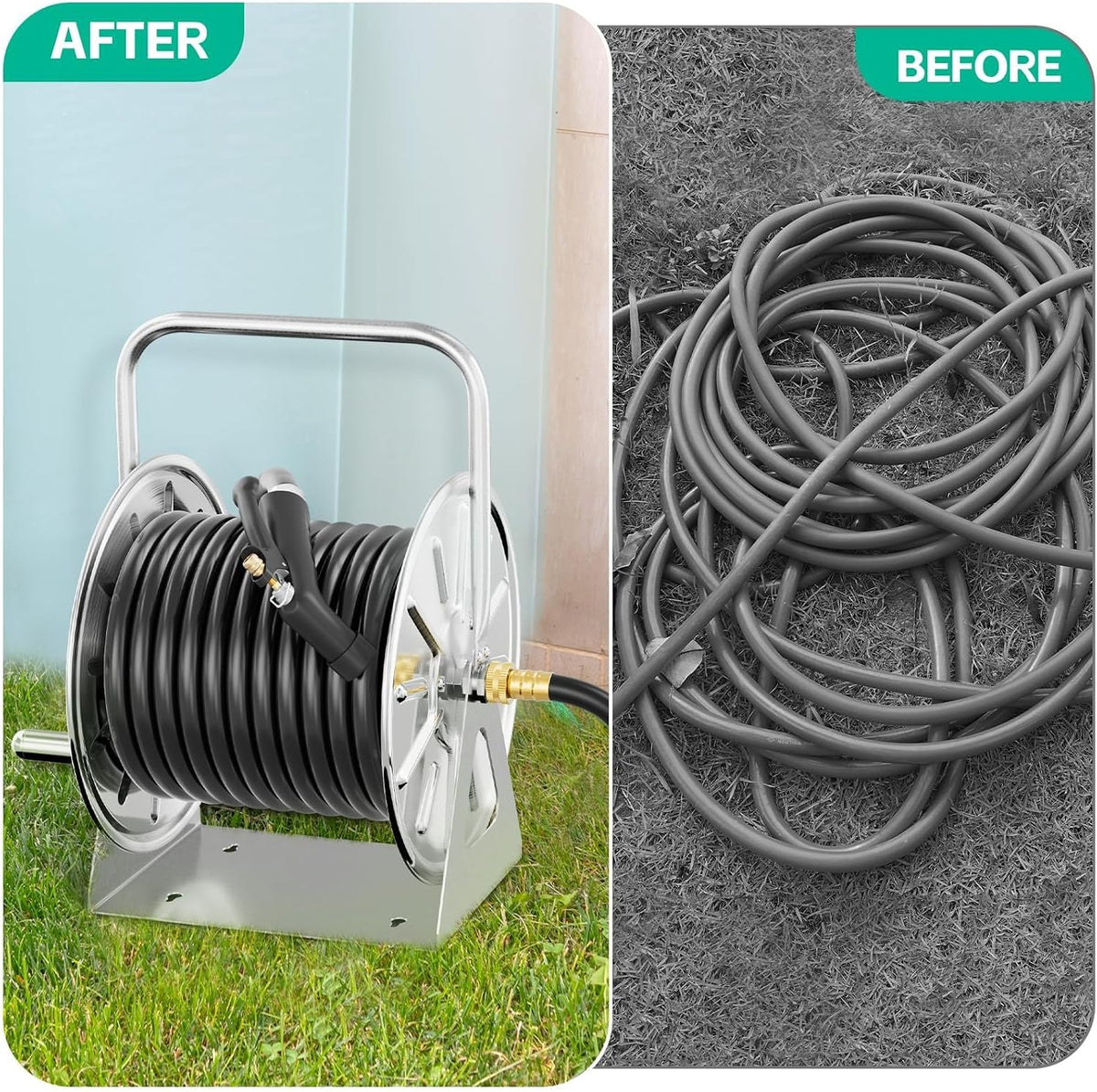 Stainless Steel Garden Hose Reel with 100FT Drinking Water Hose