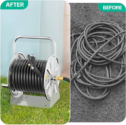 Stainless Steel Garden Hose Reel with 100FT Drinking Water Hose