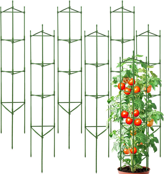 63-Inch Heavy Duty Tomato Cages, 6-Pack Extra Tall Metal Tomato Trellis, Steel Tube Plant Cage for Indeterminate Tomatoes, Cucumbers, Pole Beans – Rust-Proof Coated