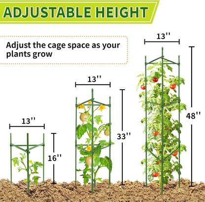 63-Inch Heavy Duty Tomato Cages, 6-Pack Extra Tall Metal Tomato Trellis, Steel Tube Plant Cage for Indeterminate Tomatoes, Cucumbers, Pole Beans – Rust-Proof Coated